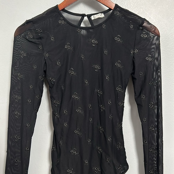 Free People Women’s Make Out Black Mesh Bodysuit Size XS, Long Sleeve Top - Picture 5 of 13